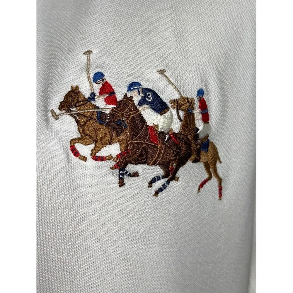 Polo Ralph Lauren Mens White Triple Pony Embroidery Short Sleeve Polo Shirt XXL